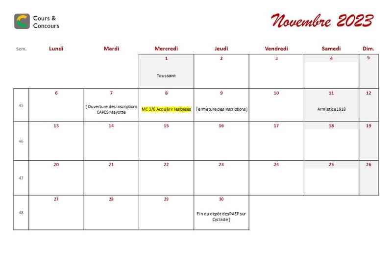 agenda novembre 2023