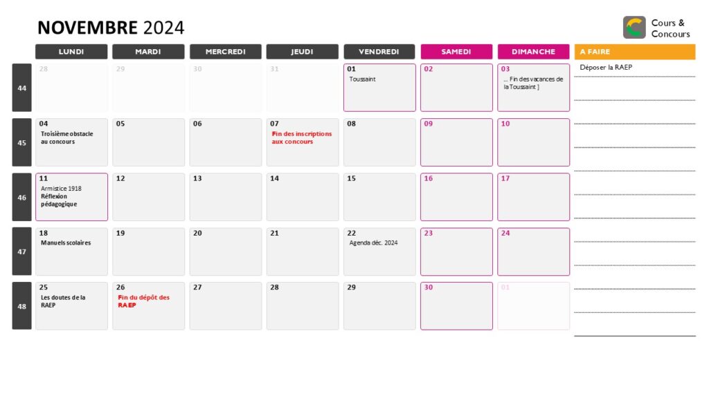 agenda novembre 2024