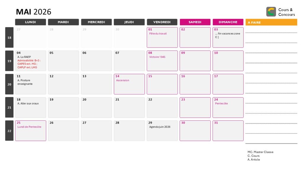 agenda mai 2026