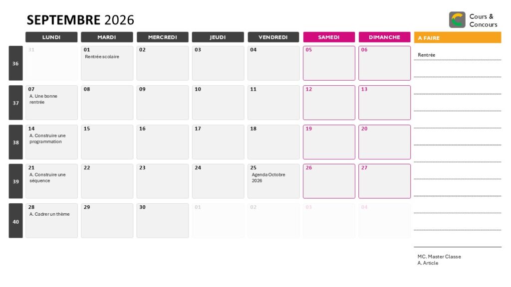 agenda septembre 2026