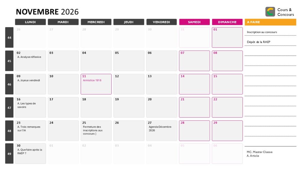 agenda novembre 2026