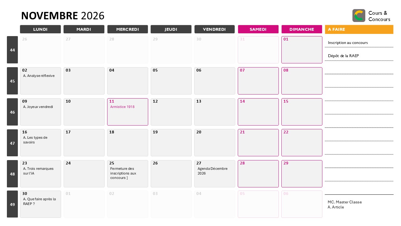 agenda novembre 2026
